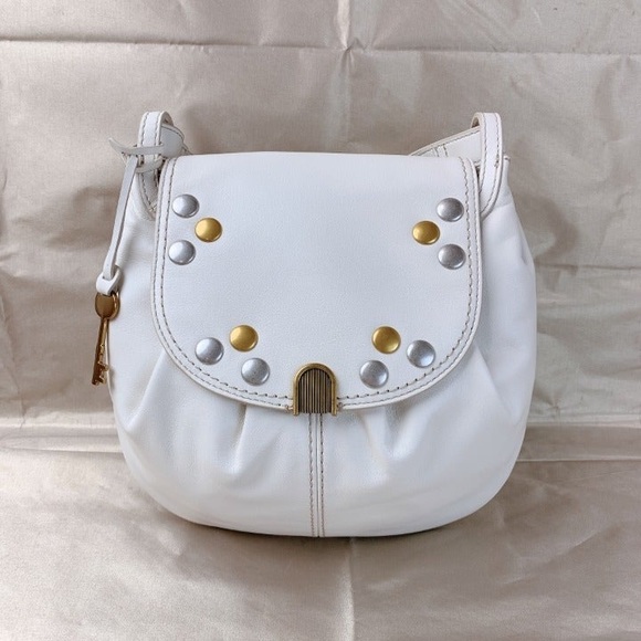 Fossil White Leather GiGi  Studded Flap Closure Adjustable Angora Crossbody Bag - Picture 16 of 16